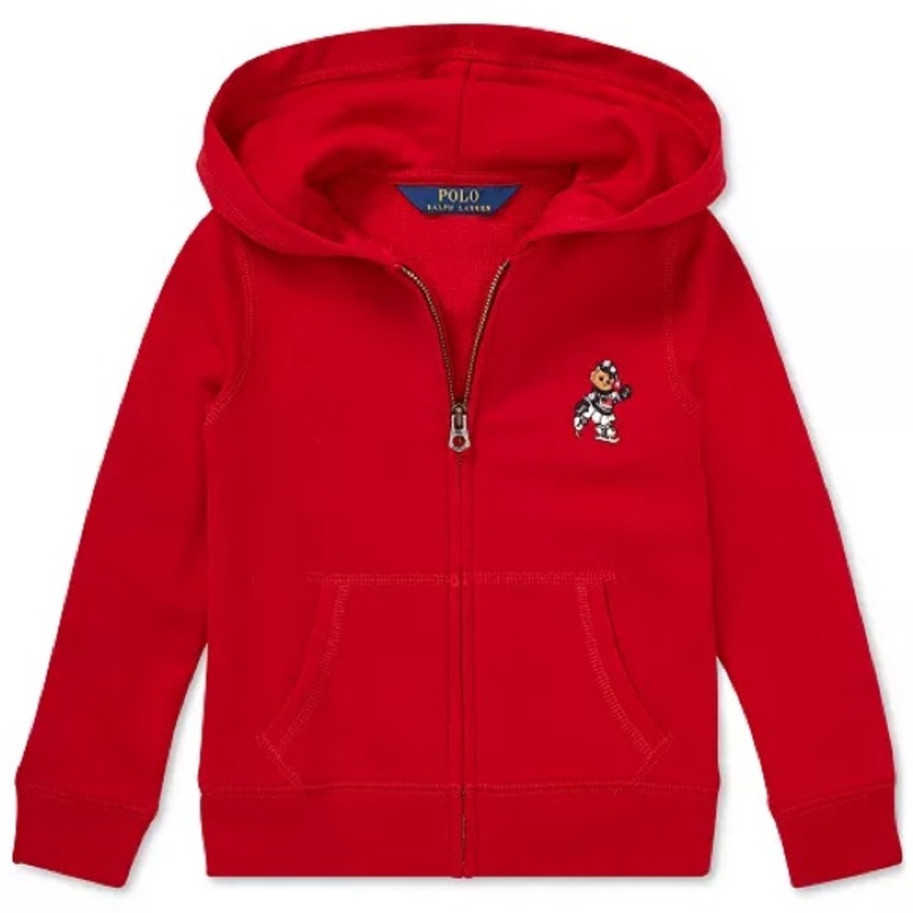Polo Ralph Lauren Kids Red Full Zip Hoodie Ice Skating Polo Bear Size 7